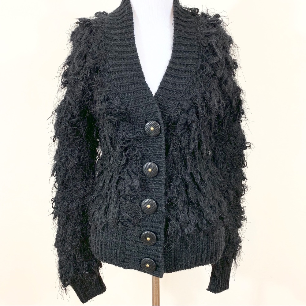 Leifsdottir Loop Knit Fringe Wool Button Cardigan